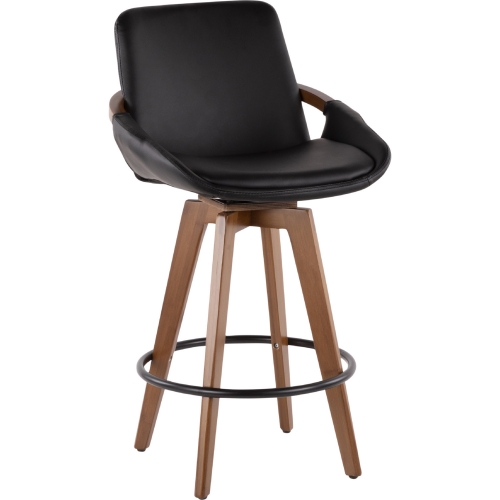 Cosmo 26" Counter Stool in Black Leatherette & Walnut Finish